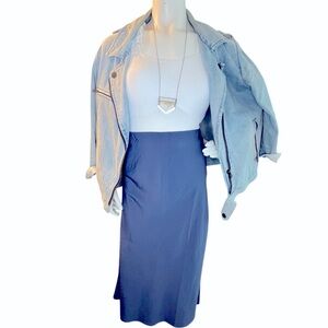 Madewell Smoky Grey Blue Midi Satin Slip Skirt with Side Slit